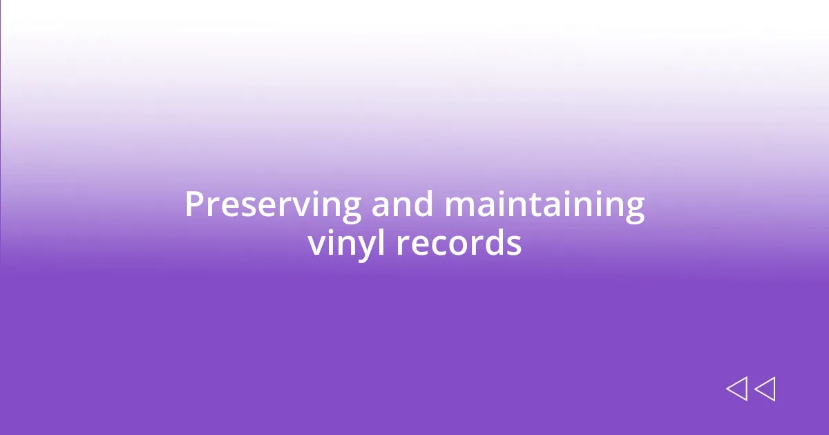 Preserving and maintaining vinyl records